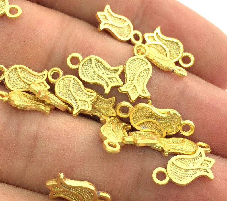 10 Pcs (12x7 mm)  Tulip Charms , Gold Plated Metal G3639