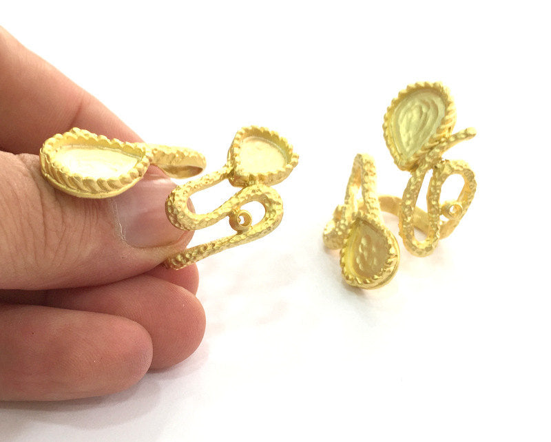 Adjustable Ring Blank (16x12mm and 14x10mm Blank) , Gold Plated Brass G3644