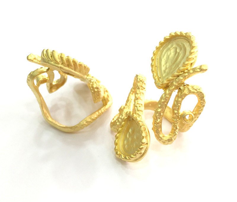Adjustable Ring Blank (16x12mm and 14x10mm Blank) , Gold Plated Brass G3644