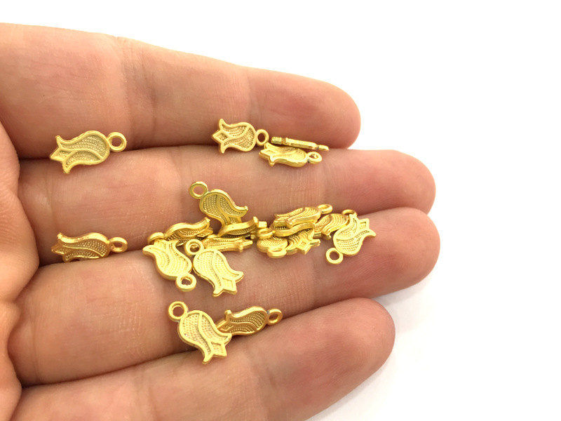 10 Pcs (12x7 mm)  Tulip Charms , Gold Plated Metal G3639