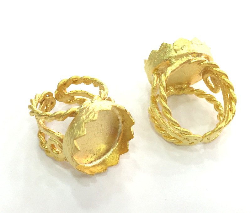 Gold Ring Blank Setting inlay Ring Mosaic Ring Bezel Base Cabochon Mountings Adjustable (20mm blank ) Gold Plated Brass G3655