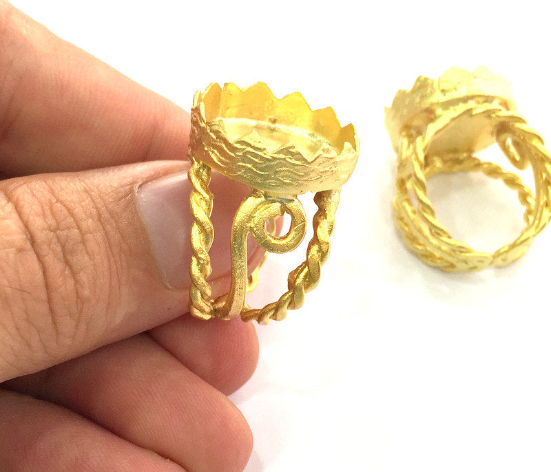 Gold Ring Blank Setting inlay Ring Mosaic Ring Bezel Base Cabochon Mountings Adjustable (20mm blank ) Gold Plated Brass G3655