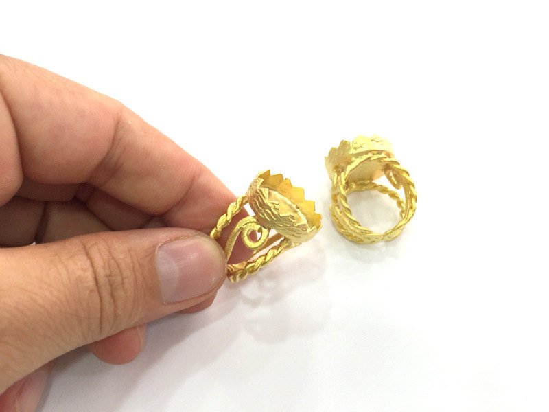 Gold Ring Blank Setting inlay Ring Mosaic Ring Bezel Base Cabochon Mountings Adjustable (20mm blank ) Gold Plated Brass G3655
