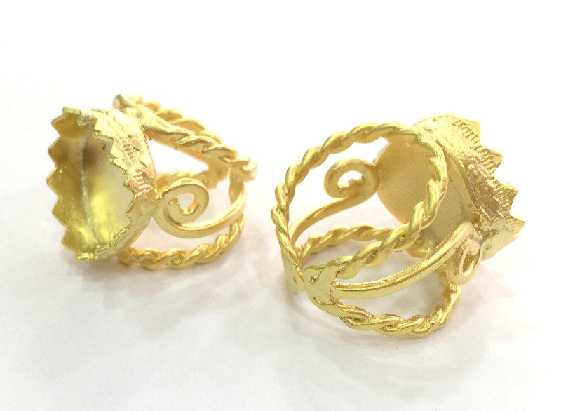 Adjustable Ring Blank, (20x20mm heart blank ) Gold Plated Brass G3662