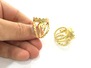 Adjustable Ring Blank, (20x20mm heart blank ) Gold Plated Brass G3662