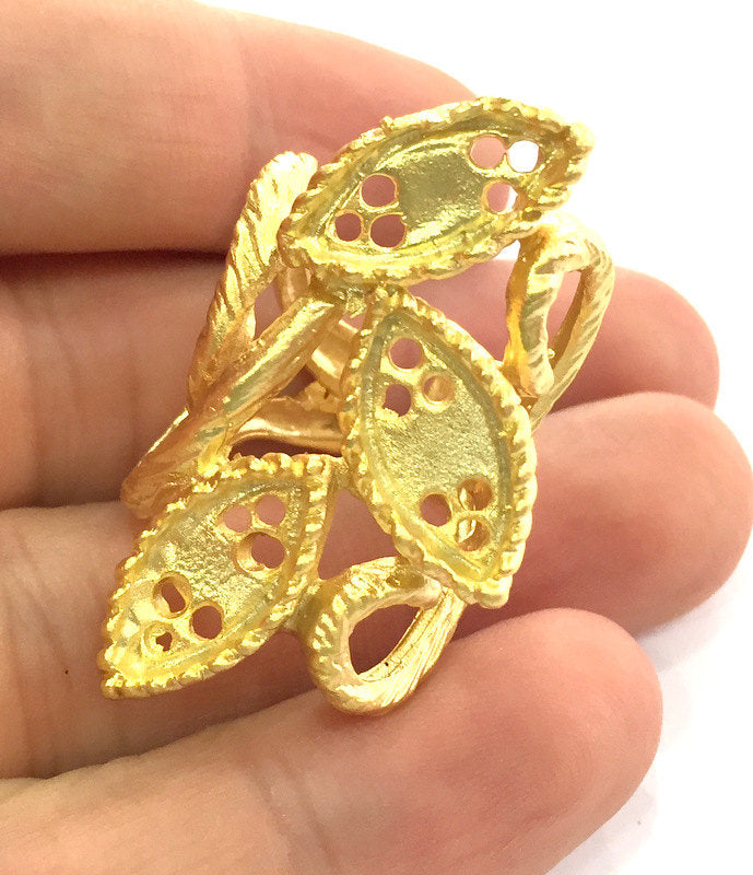 Adjustable Ring Blank, ( 16x8 mm blank ) Gold Plated Brass G3674