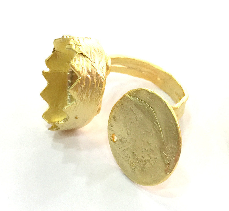 Adjustable Ring Blank, ( 18x13 mm drop and 20mm blank ) Gold Plated Brass G3678