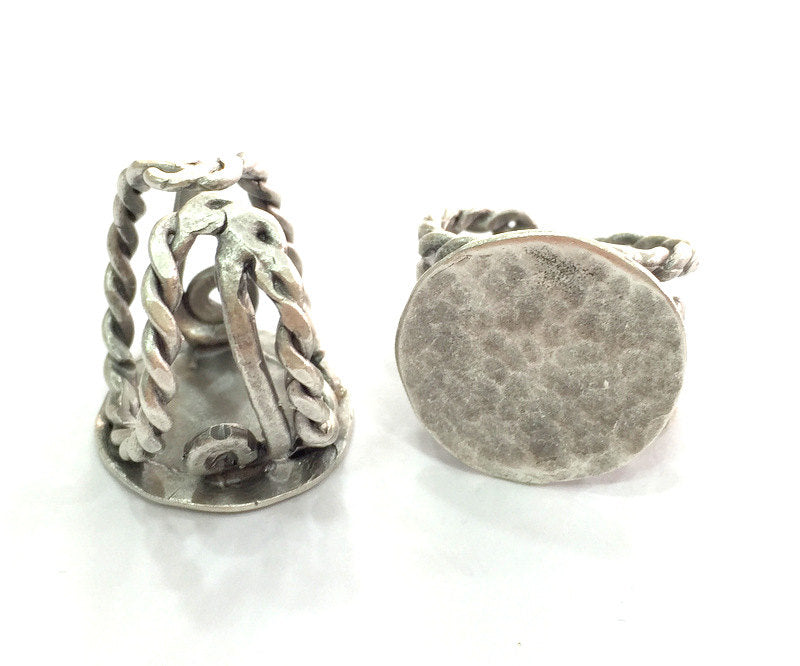 Adjustable Ring Blank, (22 mm blank) Antique Silver Plated Brass G3683