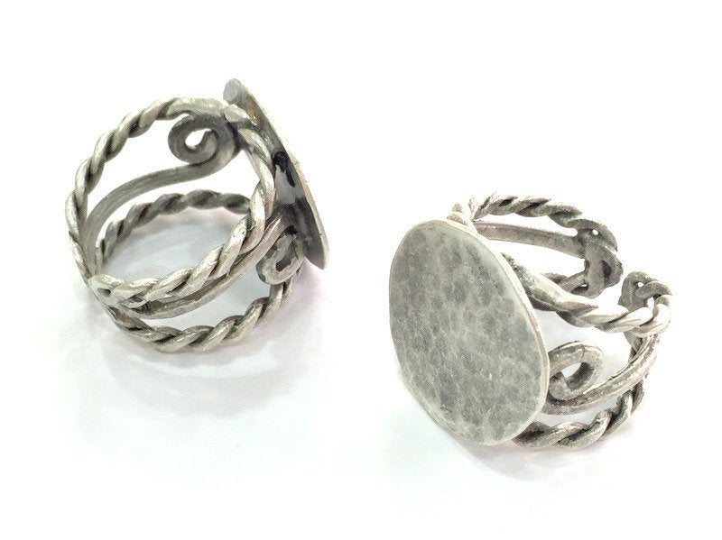 Adjustable Ring Blank, (22 mm blank) Antique Silver Plated Brass G3683