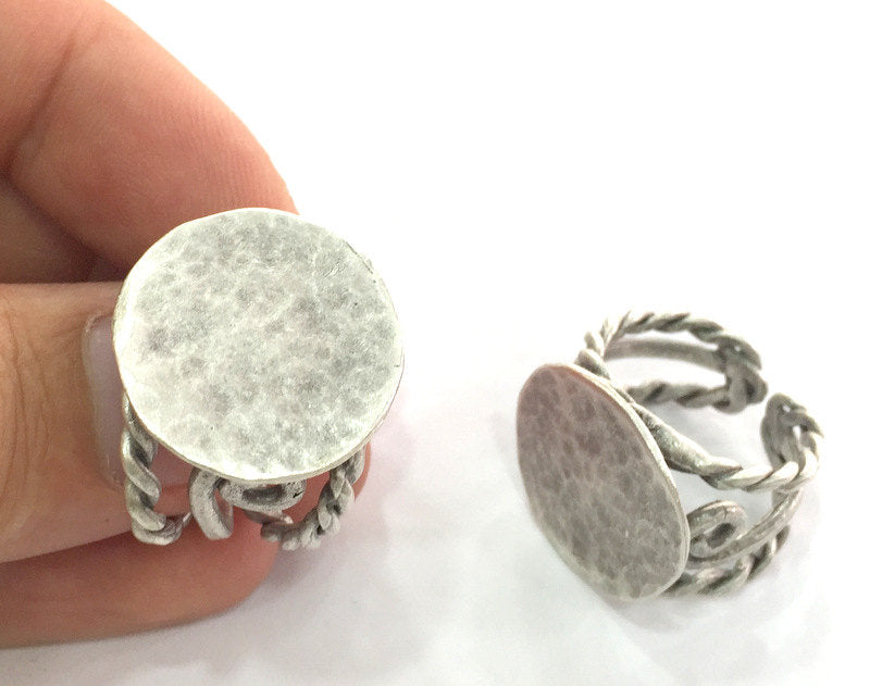 Adjustable Ring Blank, (22 mm blank) Antique Silver Plated Brass G3683