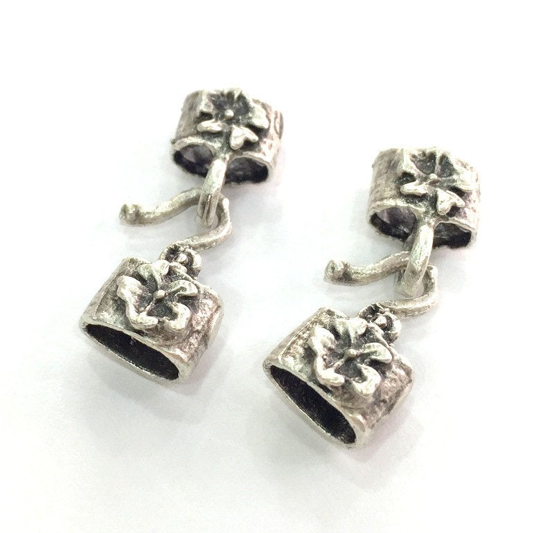 2 sets  Antique Silver Plated Brass Hook Clasp, Fold Over Crimp Heads,Findings  G3686