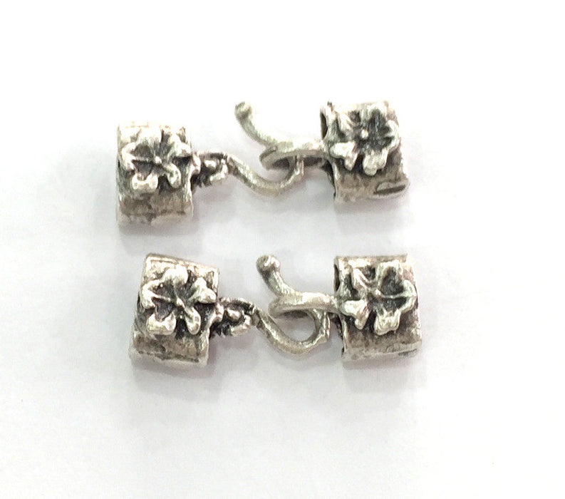 2 sets  Antique Silver Plated Brass Hook Clasp, Fold Over Crimp Heads,Findings  G3686