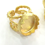 Gold Ring Blank Setting inlay Ring Mosaic Ring Bezel Base Cabochon Mountings Adjustable (20mm blank ) Gold Plated Brass G3655