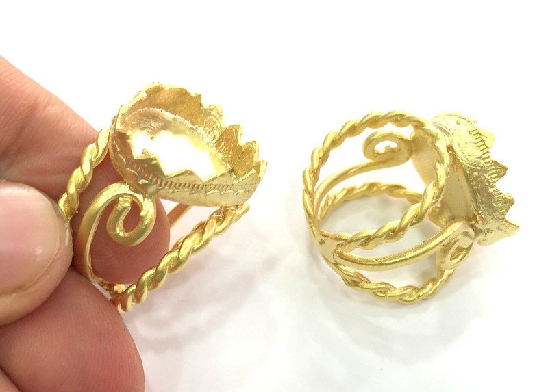 Adjustable Ring Blank, (20x20mm heart blank ) Gold Plated Brass G3662