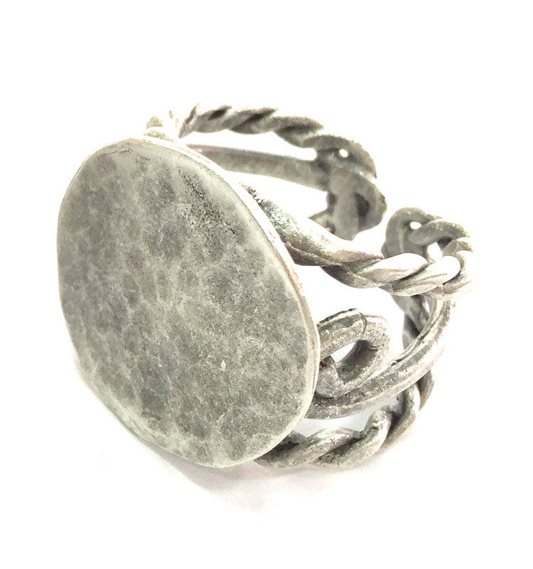 Adjustable Ring Blank, (22 mm blank) Antique Silver Plated Brass G3683