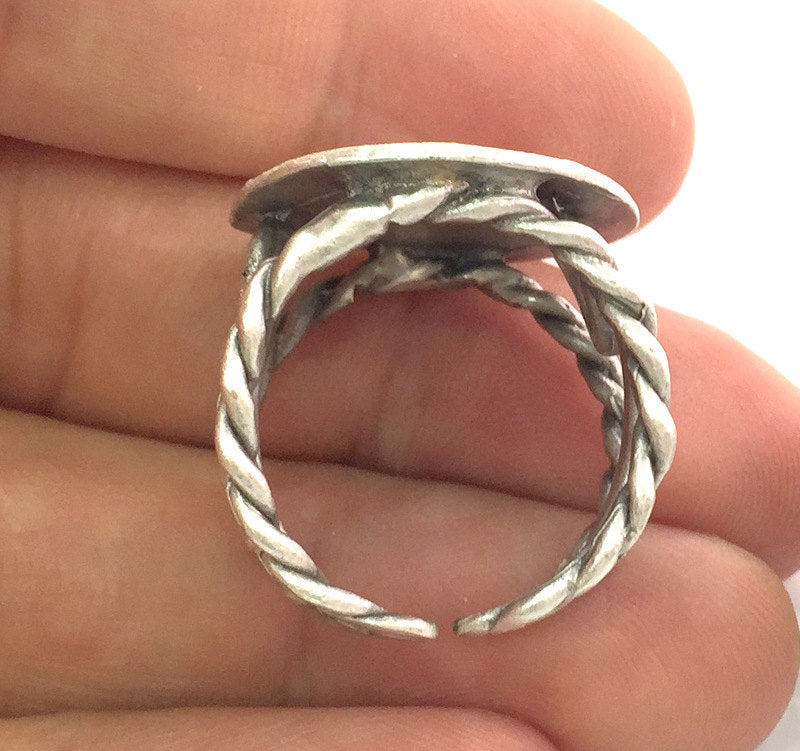 Adjustable Ring Blank, (22 mm blank) Antique Silver Plated Brass G3683