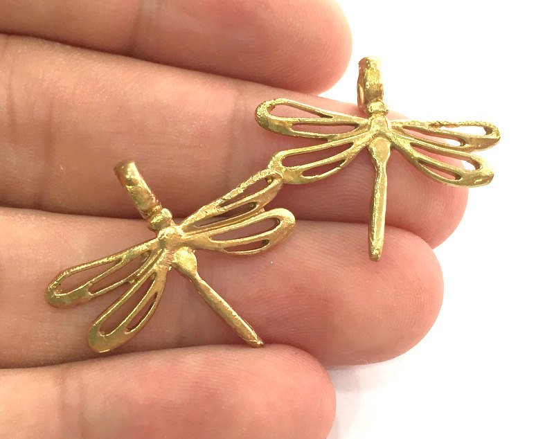 2 Raw Brass Charm Dragonfly Charms 29x25mm G3705