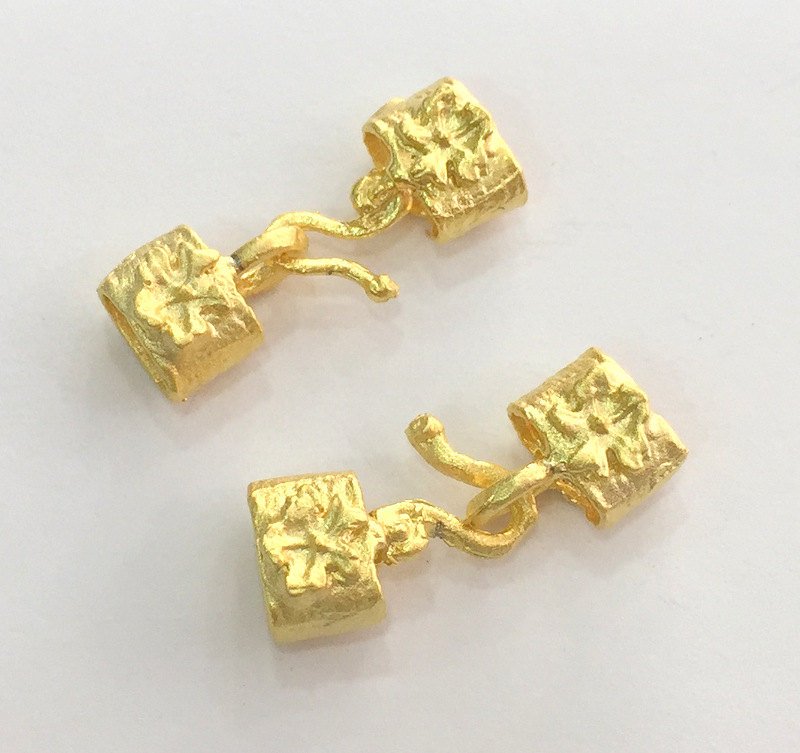 2 sets  Hook Clasp, Fold Over Crimp Heads  Findings  ,  Gold Plated Brass G3712