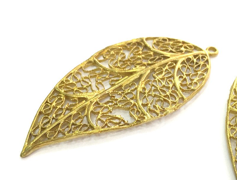 Raw Brass Leaf Pendant 42x40mm G3717