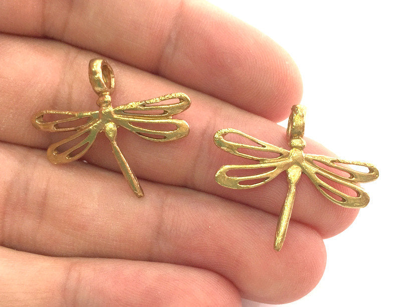 2 Raw Brass Charm Dragonfly Charms 29x25mm G3705