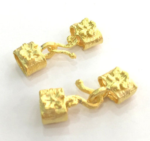 2 sets  Hook Clasp, Fold Over Crimp Heads  Findings  ,  Gold Plated Brass G3712