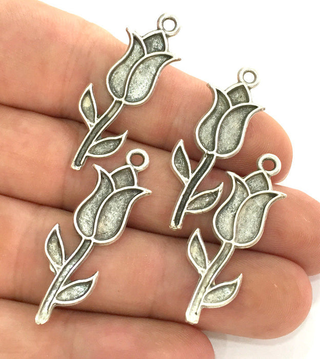 10 Pcs (37x13 mm)  Antique Silver Plated Metal Tulip  Charms  G3769