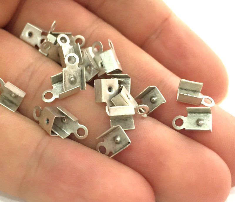 20 Pcs (10x5 mm) Antique Silver Plated Metal Cord Ends , Finding G3772