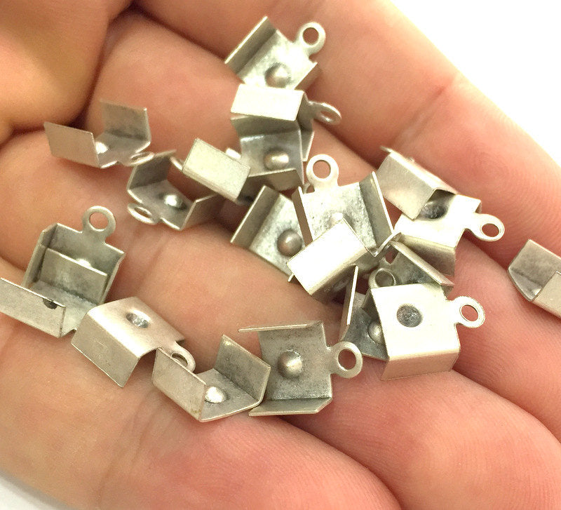 20 Pcs (16x8 mm) Antique Silver Plated Metal Cord Ends , Finding G3777