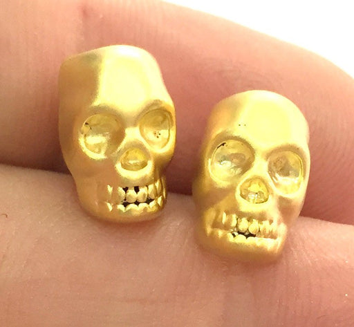 2 Pcs (12 mm) Gold Plated  Skull Charms ,  G3783