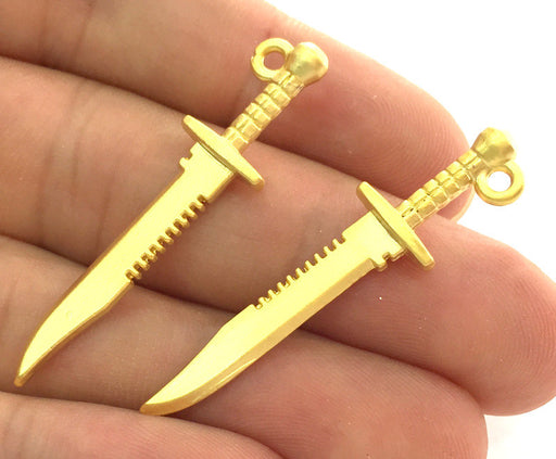 2 Pcs (45x11 mm) Gold Plated  Knife Charms , G3787