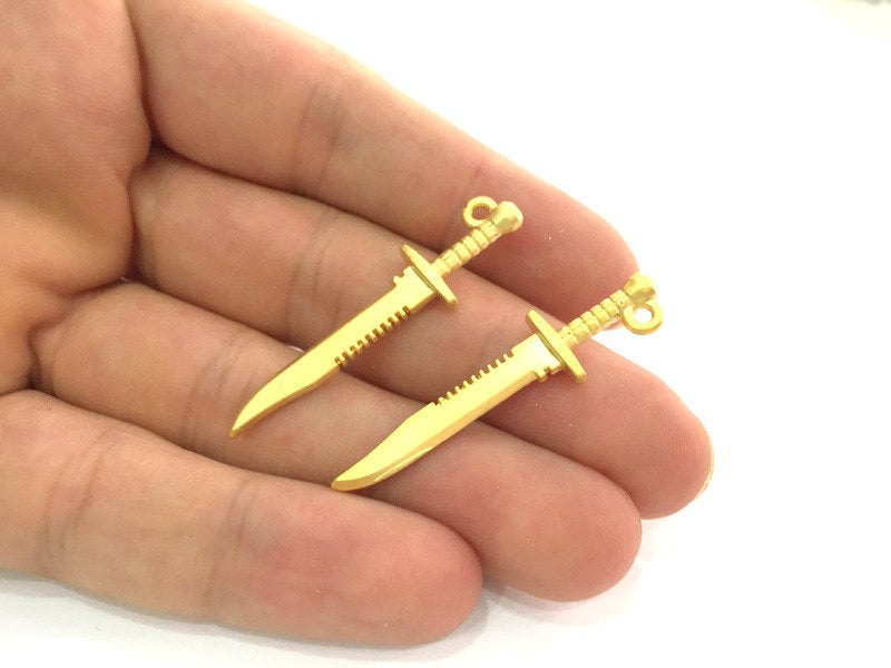 2 Pcs (45x11 mm) Gold Plated  Knife Charms , G3787