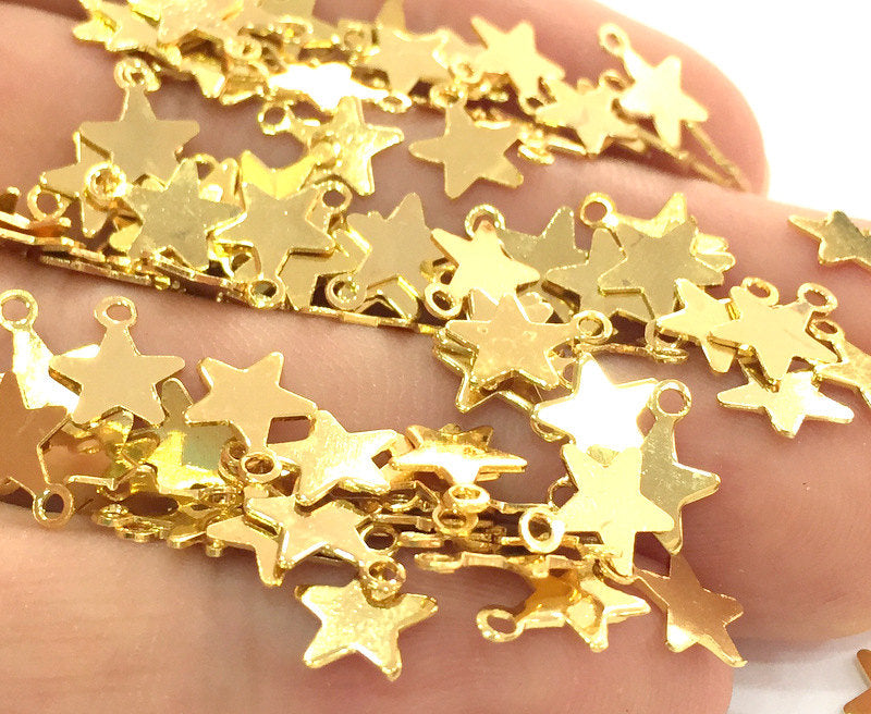 100 Gold Star Charms (8 mm)  Gold Plated Brass G3789