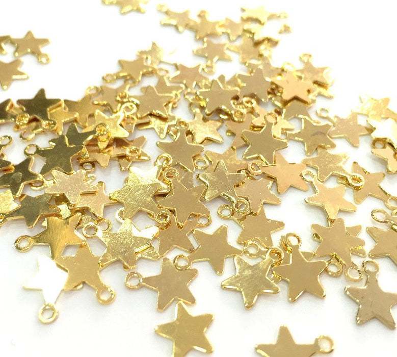 50 Gold Star Charms (8 mm)  Gold Plated Brass G3789