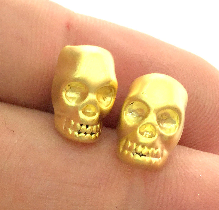 2 Pcs (12 mm) Gold Plated  Skull Charms ,  G3783