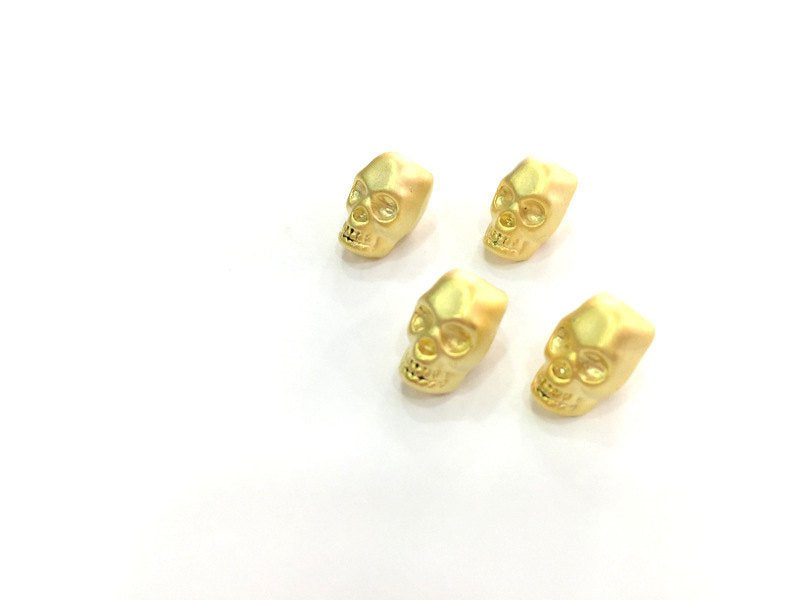 2 Pcs (12 mm) Gold Plated  Skull Charms ,  G3783