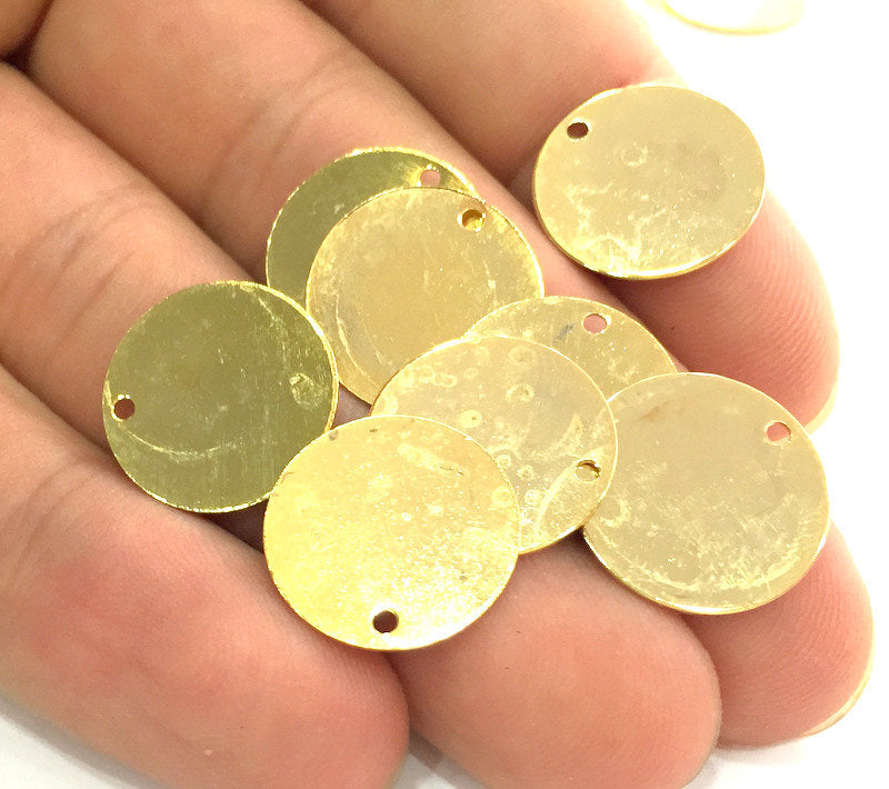 10 Gold Round Charms  (16 mm)  Gold Plated Brass G3788