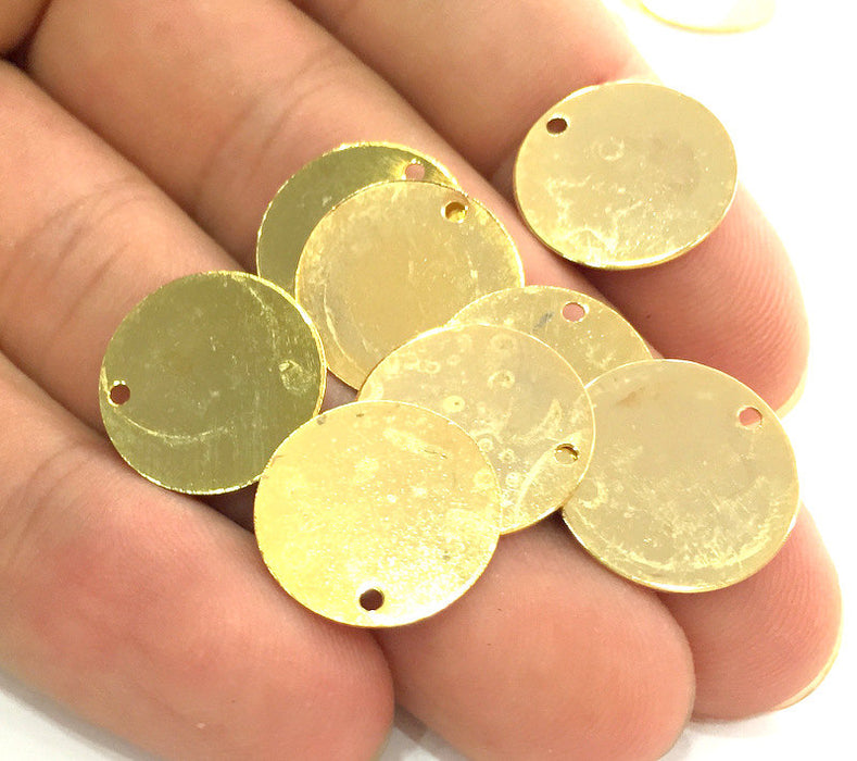 10 Gold Round Charms  (16 mm)  Gold Plated Brass G3788