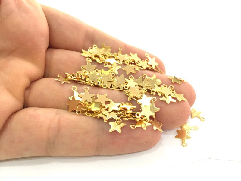 100 Gold Star Charms (8 mm)  Gold Plated Brass G3789