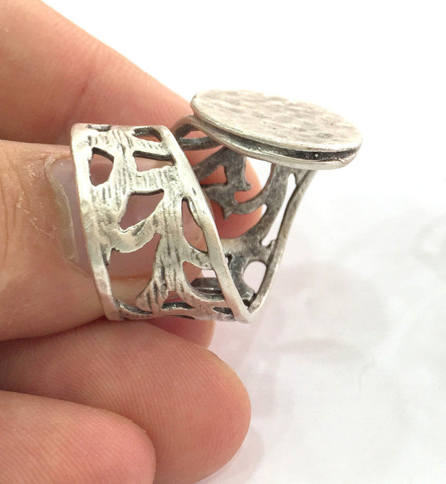 Adjustable Ring Blank, (20 mm blank) Antique Silver Plated Brass G3804