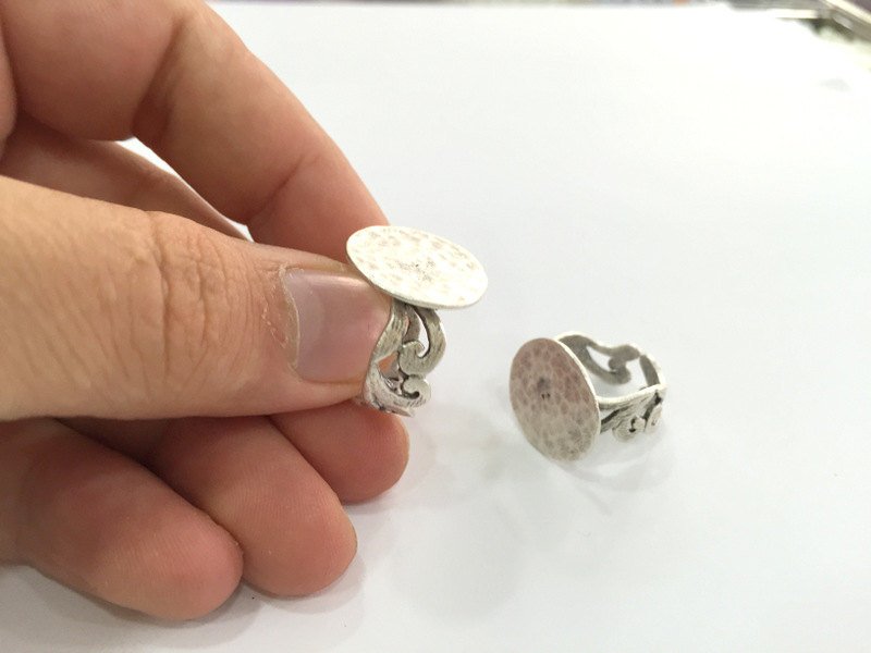 Adjustable Ring Blank, (20 mm blank) Antique Silver Plated Brass G3807