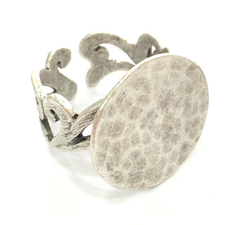 Adjustable Ring Blank, (20 mm blank) Antique Silver Plated Brass G3807
