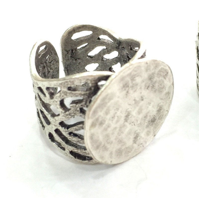 Adjustable Ring Blank, (20 mm blank) Antique Silver Plated Brass G3809