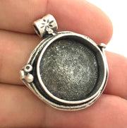 Antique Silver Plated Brass  Mountings , Blanks 32x30 mm (20 mm blank) G3811