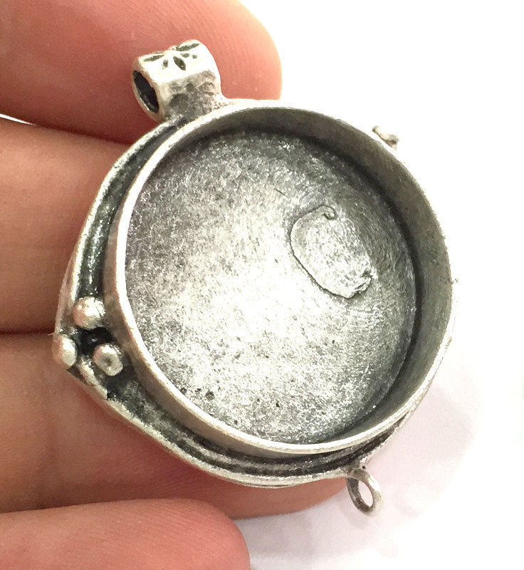 Antique Silver Plated Brass  Mountings , Blanks 44x37 mm (27 mm blank) G3814