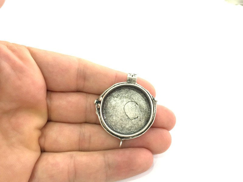 Antique Silver Plated Brass  Mountings , Blanks 44x37 mm (27 mm blank) G3814