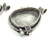 Antique Silver Plated Brass  Mountings , Blanks 44x30 mm (30x22 mm drop blank) G3815