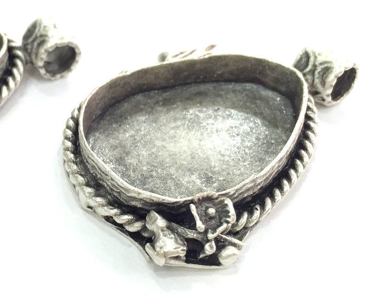 Antique Silver Plated Brass  Mountings , Blanks 44x30 mm (30x22 mm drop blank) G3815