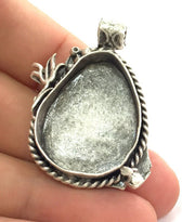 Antique Silver Plated Brass  Mountings , Blanks 44x30 mm (30x22 mm drop blank) G3815