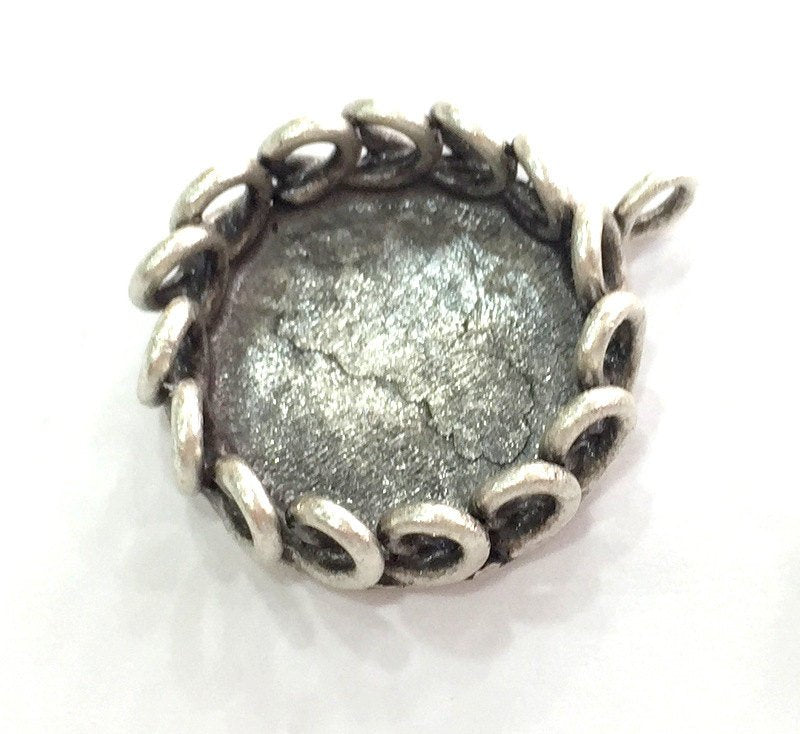 Antique Silver Plated Brass  Mountings , Blanks 32x22 mm (20 mm blank) G3817