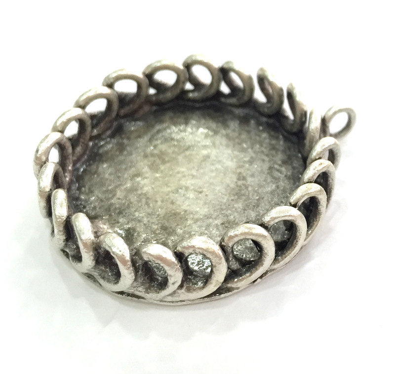 Antique Silver Plated Brass  Mountings , Blanks 40x34 mm (27 mm blank) G12643